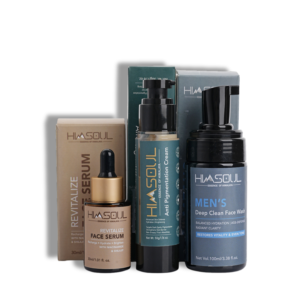 Himsoul Men’s Complete brighting Skincare Trio – Anti-Pigmentation Cream, Deep Clean Face Wash & Revitalize Serum