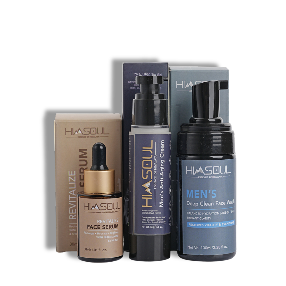 Himsoul Men’s Complete Age-Defy Skincare Trio – Anti-Aging Cream, Deep Clean Face Wash & Revitalize Serum