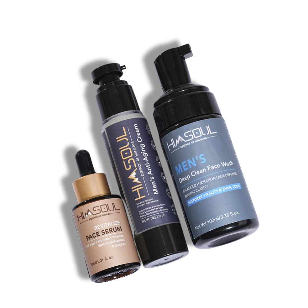 Himsoul Men’s Complete Age-Defy Skincare Trio – Anti-Aging Cream, Deep Clean Face Wash & Revitalize Serum