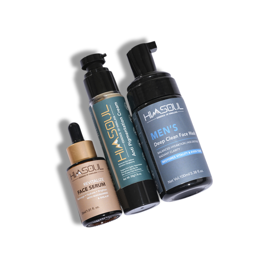 Himsoul Men’s Complete brighting Skincare Trio –  Anti-Pigmentation Cream, Deep Clean Face Wash & Revitalize Serum