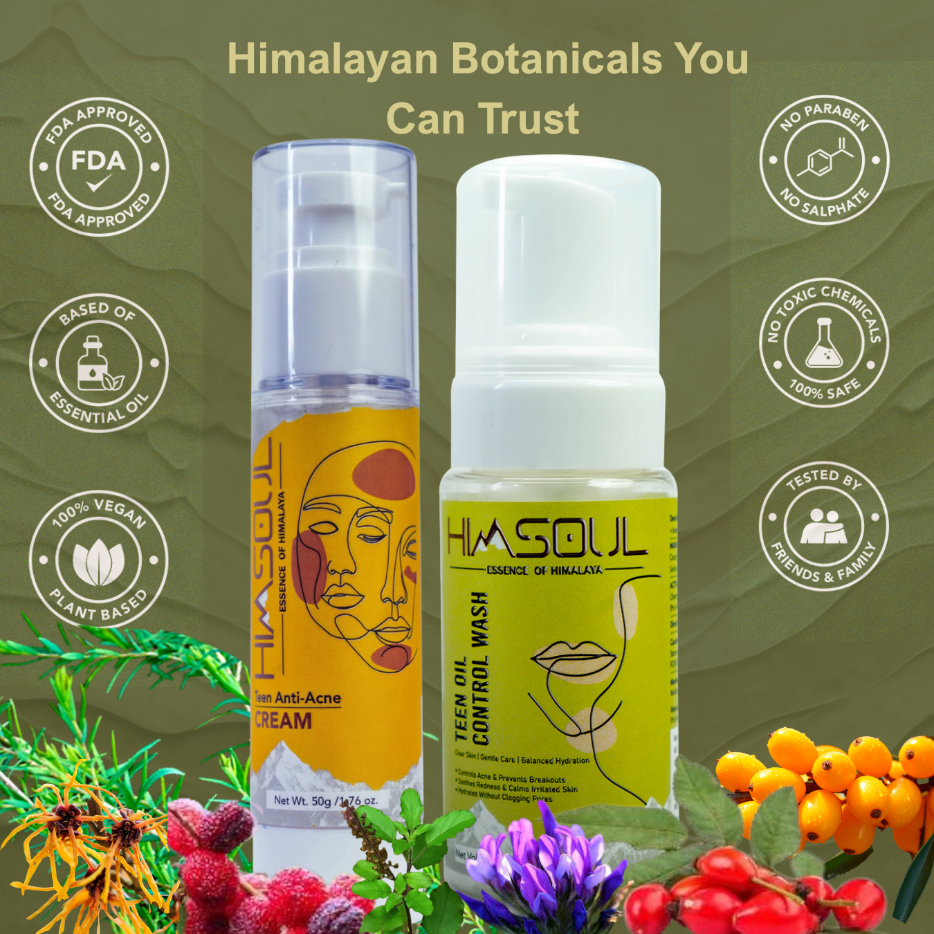 Himsoul Teen Clear Skin Duo – Oil Control Wash & Anti-Acne Cream (Ages 10+)