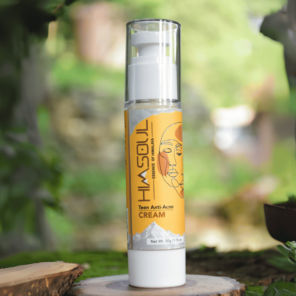 Studio product shot of Himsoul Teen Anti-Acne Cream in a 50g pump bottle for daily teen skincare.