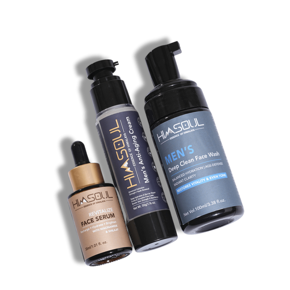 Himsoul Men’s Complete Age-Defy Skincare Trio – Anti-Aging Cream, Deep Clean Face Wash & Revitalize Serum