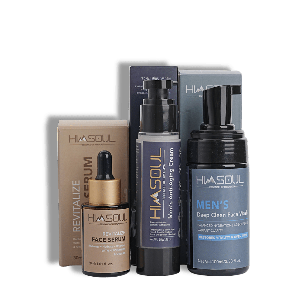 Himsoul Men’s Complete Age - Defy Skincare Trio – Anti - Aging Cream, Deep Clean Face Wash & Revitalize Serum - HIMSOUL