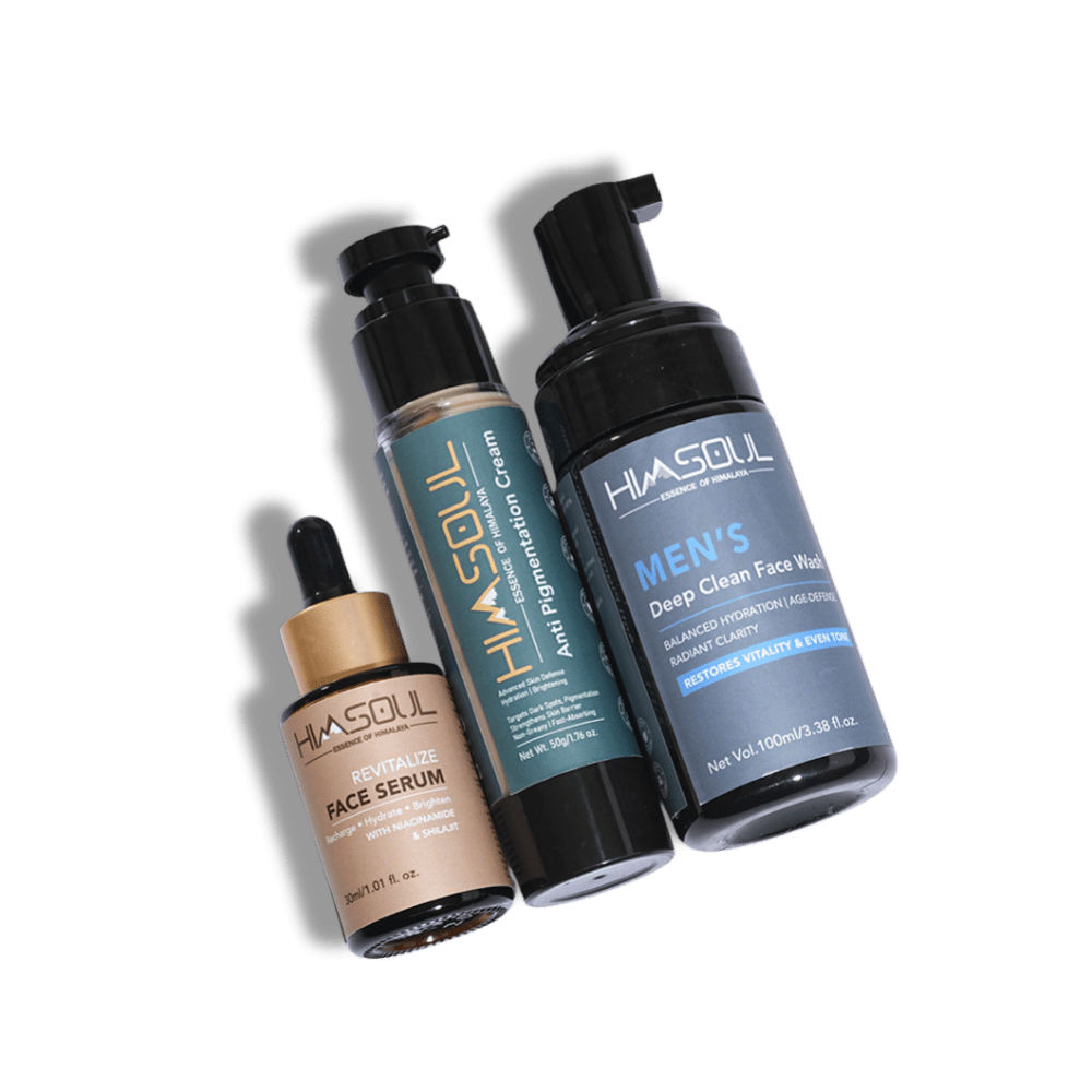 Himsoul Men’s Complete brighting Skincare Trio – Anti - Pigmentation Cream, Deep Clean Face Wash & Revitalize Serum - HIMSOUL