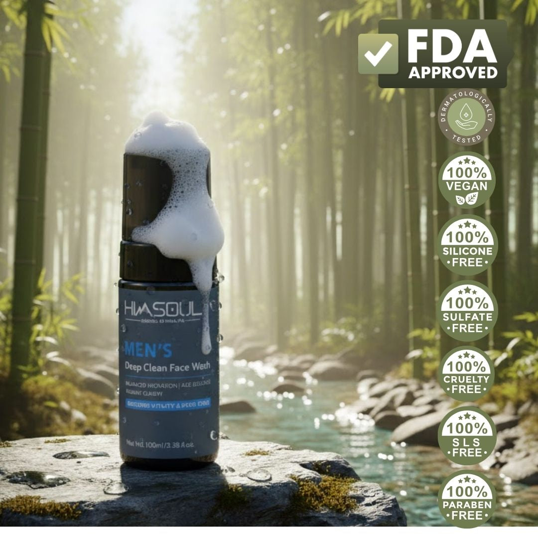 HimSoul mens foaming face wash for deep pore cleansing and oil control.