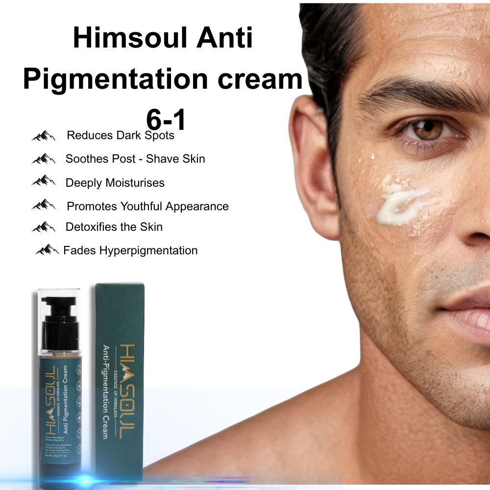 Fast-absorbing, lightweight texture of Himsoul pigmentation cream ideal for active men's skin.