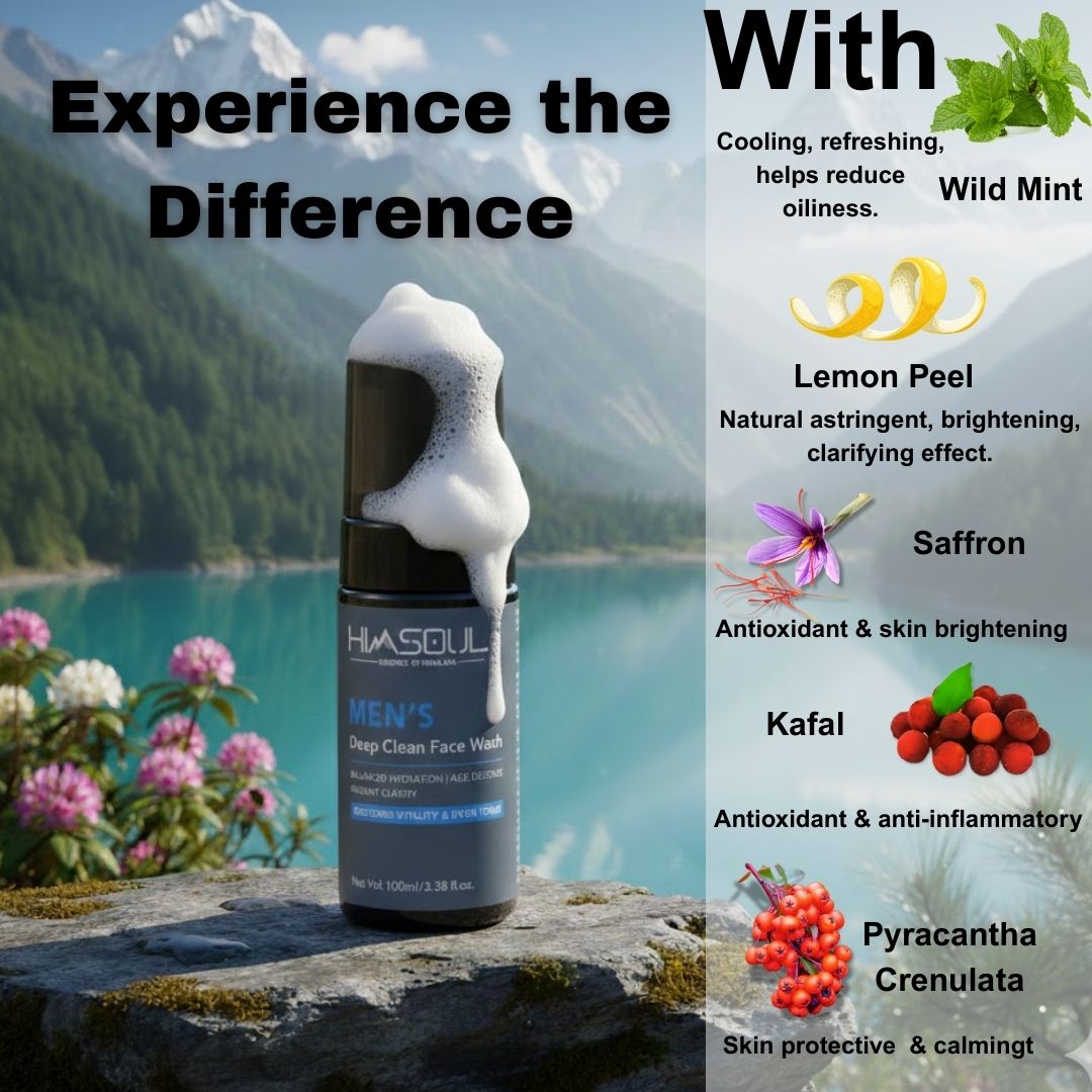 Natural face wash with Wild Mint Lemon Peel and Saffron for cooling and brightening.